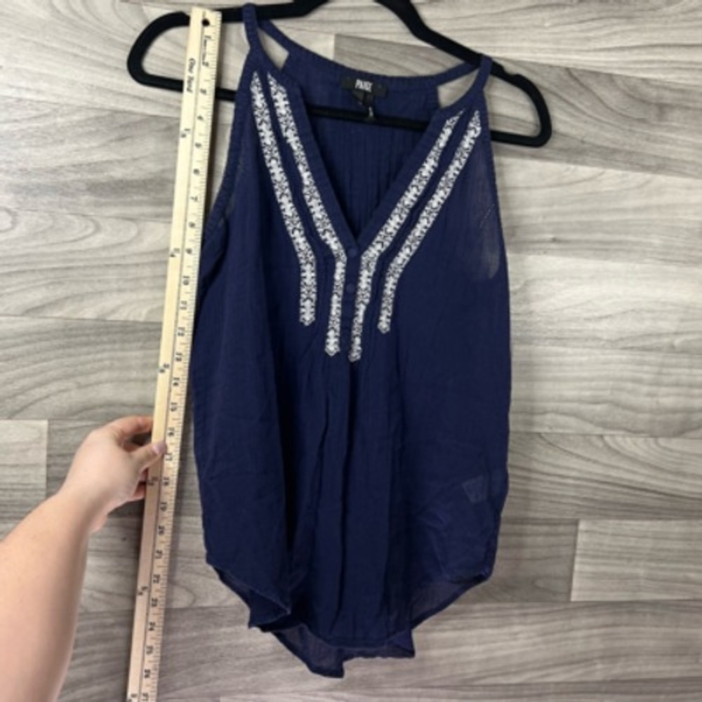Paige Blouse Womens XS Blue White Tyra Sleeveless V Neck Embroidered Button Boho - Picture 9 of 11
